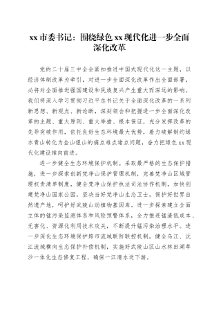 市委书记：围绕绿色XX现代化进一步全面深化改革