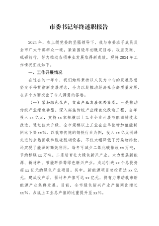 市委书记年终述职报告