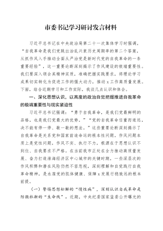 市委书记学习研讨发言材料