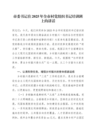 市委书记在2025年全市村党组织书记培训班上的讲话
