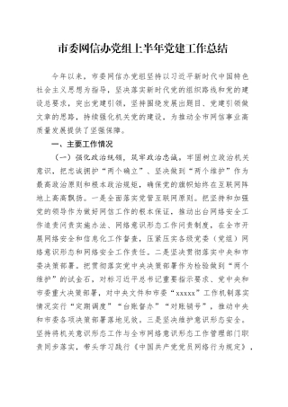 市委网信办党组上半年党建工作总结