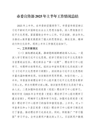 市委宣传部2025年上半年工作情况总结（1）
