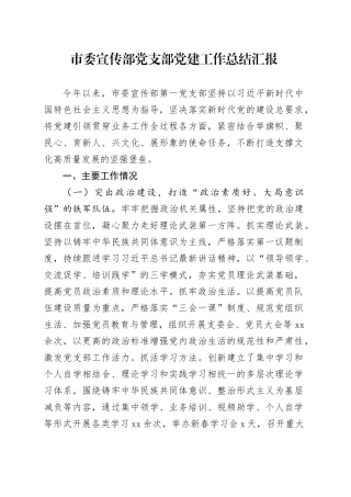 市委宣传部党支部党建工作总结汇报