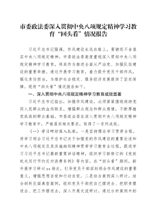 市委政法委深入贯彻中央八项规定精神学习教育“回头看”情况报告