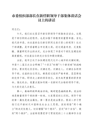 市委组织部部长在新任职领导干部集体谈话会议上的讲话