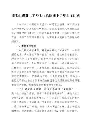 市委组织部上半年工作总结和下半年工作计划