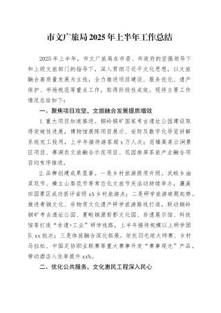 市文广旅局2025年上半年工作总结