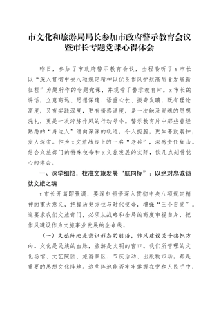 市文化和旅游局局长参加市政府警示教育会议暨市长专题党课心得体会