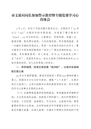 市文旅局局长参加警示教育暨专题党课学习心得体会