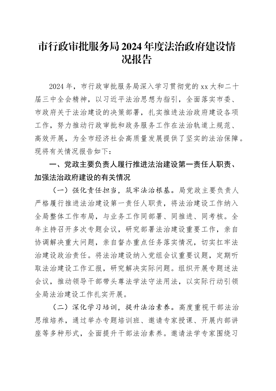 市行政审批服务局2024年度 法治政府建设情况报告_第1页