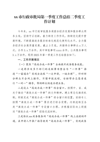 市行政审批局第一季度工作总结二季度工作计划
