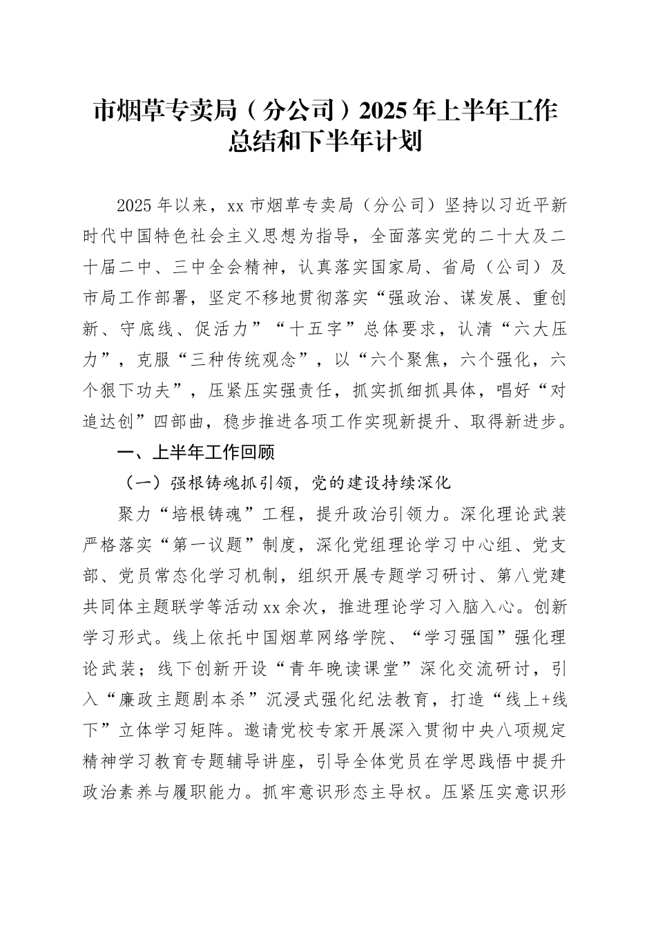 市烟草专卖局（分公司）2025年上半年工作总结和下半年计划_第1页