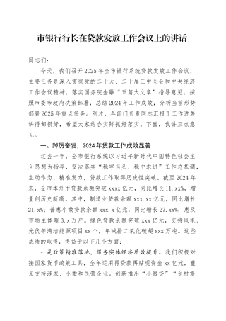 市银行行长在贷款发放工作会议上的讲话