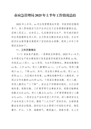 市应急管理局2025年上半年工作情况总结