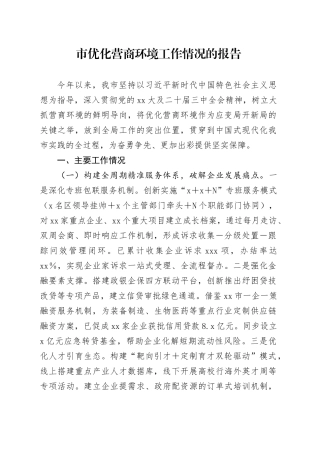 市优化营商环境工作情况的报告20250606
