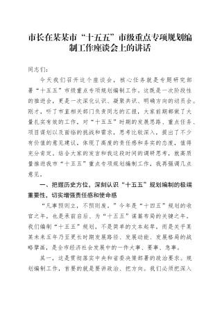 市长在某某市“十五五”市级重点专项规划编制工作座谈会上的讲话