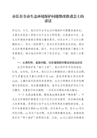 市长在全市生态环境保护问题整改推进会上的讲话
