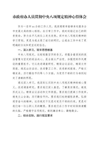 市政府办人员贯彻中央八项规定精神心得体会