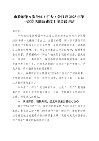 市政府第x次全体（扩大）会议暨2025年第一次党风廉政建设工作会议讲话20250312
