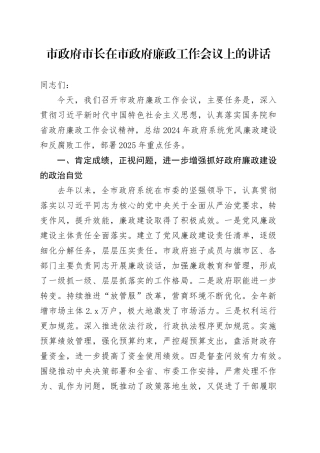 市政府市长在市政府廉政工作会议上的讲话