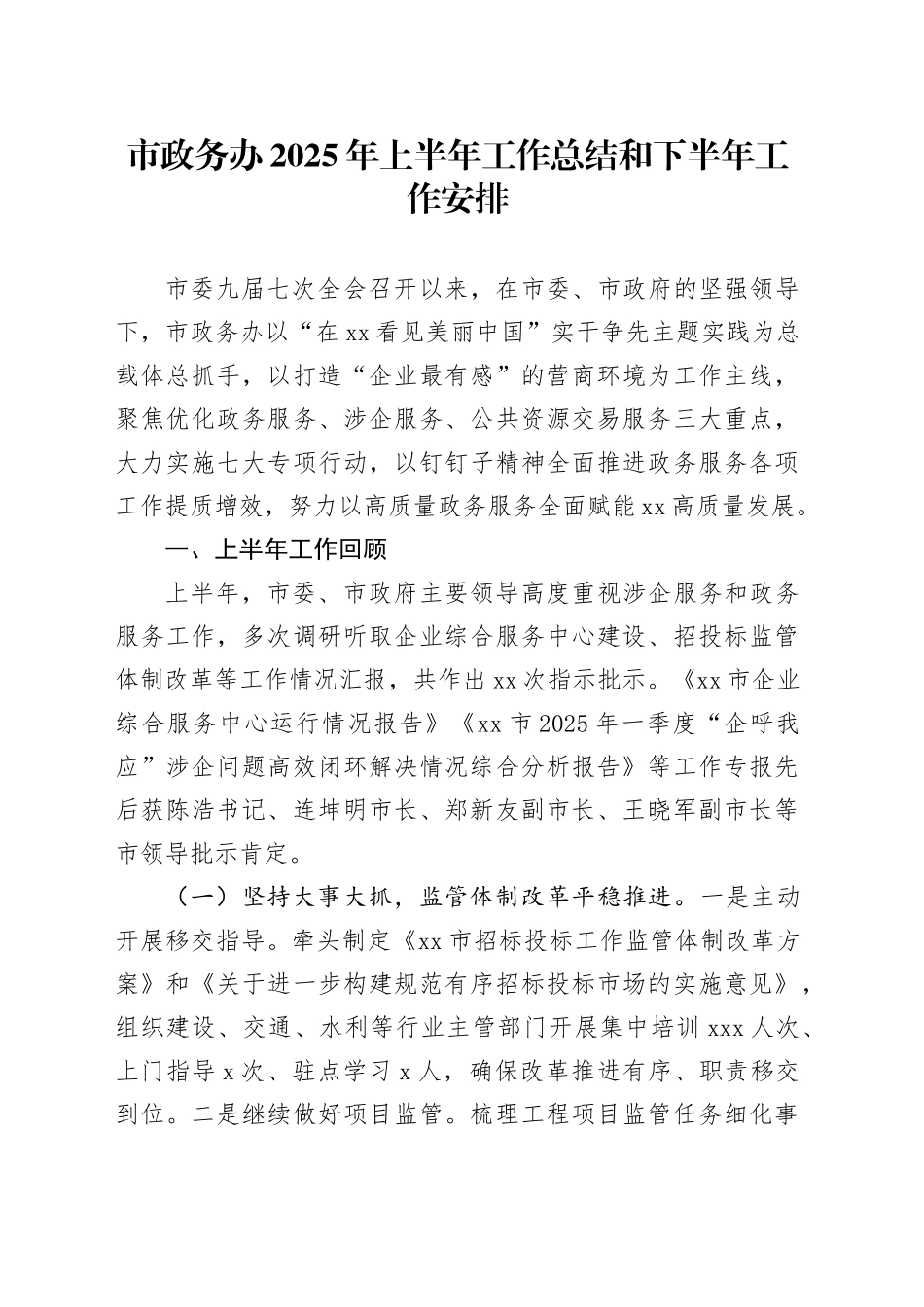 市政务办2025年上半年工作总结和下半年工作安排_第1页