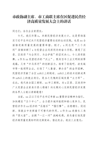 市政协副主席、市工商联主席在区促进民营经济高质量发展大会上的讲话