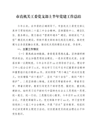 市直机关工委党支部上半年党建工作总结