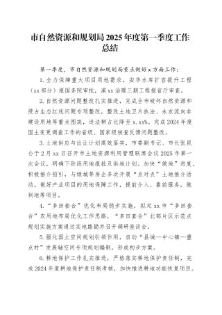 市自然资源和规划局2025年度第一季度工作总结
