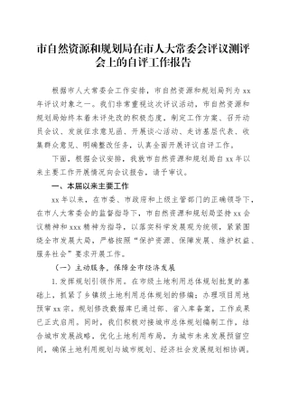 市自然资源和规划局在市人大常委会评议测评会上的自评工作报告