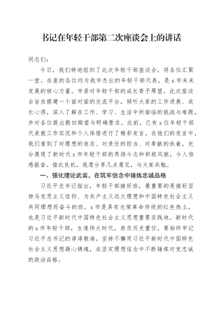书记在年轻干部第二次座谈会上的讲话