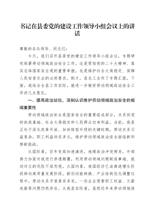 书记在县委党的建设工作领导小组会议上的讲话