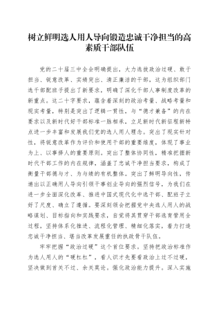 树立鲜明选人用人导向锻造忠诚干净担当的高素质干部队伍