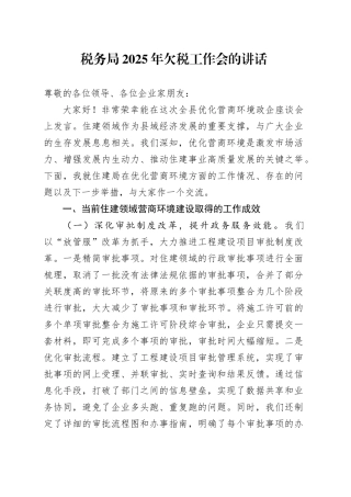 税务局2025年欠税工作会的讲话