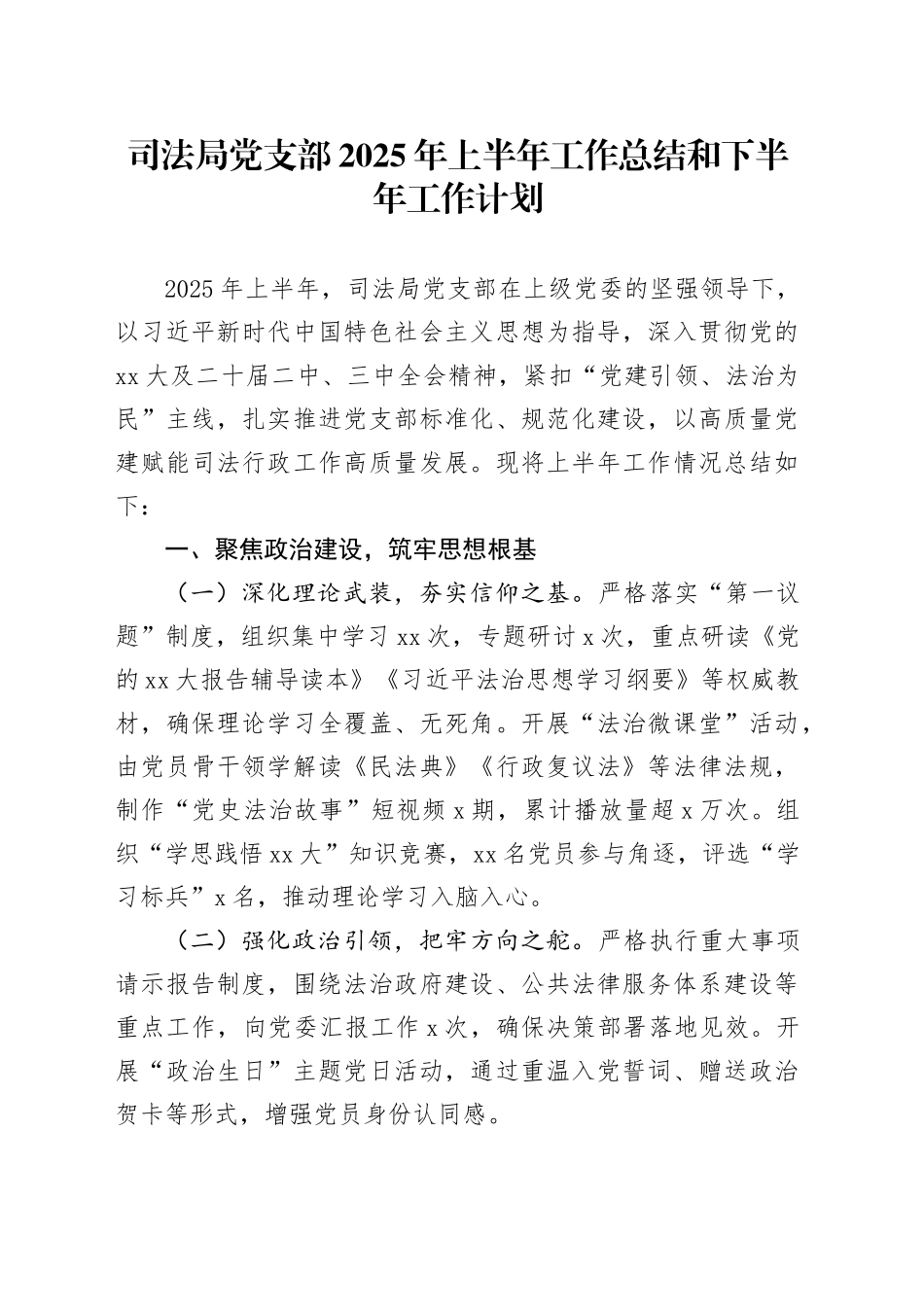 司法局党支部2025年上半年工作总结和下半年工作计划_第1页