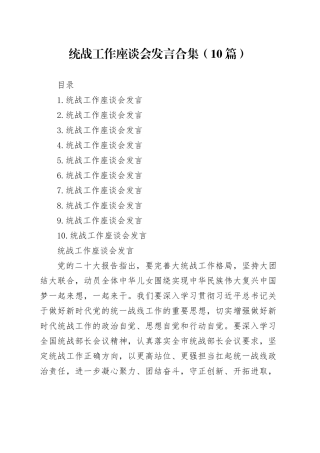 统战工作座谈会发言合集（10篇）