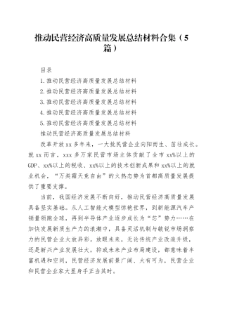 推动民营经济高质量发展总结材料合集（5篇）