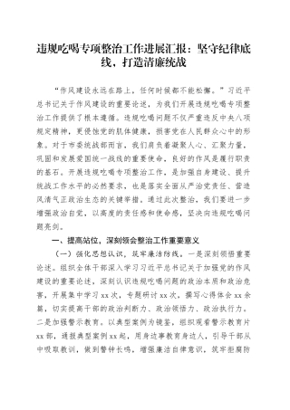 违规吃喝专项整治工作进展汇报：坚守纪律底线，打造清廉统战