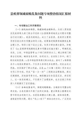 县殡葬领域腐败乱象问题专项整治情况汇报材料