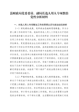 县财政局党委委员、副局长选人用人专项整治党性分析材料