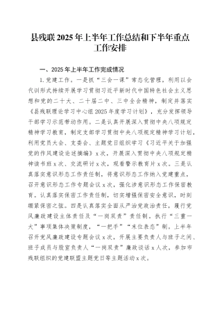 县残联2025年上半年工作总结和下半年重点工作安排