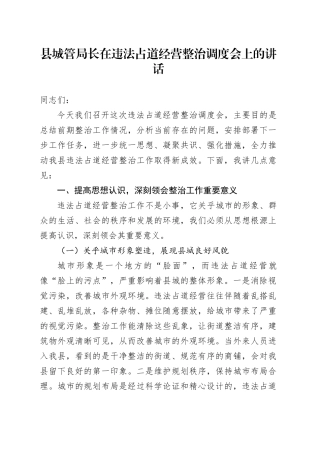 县城管局长在违法占道经营整治调度会上的讲话