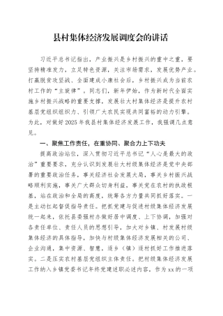 县村集体经济发展调度会的讲话（1）