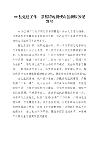 县党建工作：强基铸魂担使命 创新服务促发展