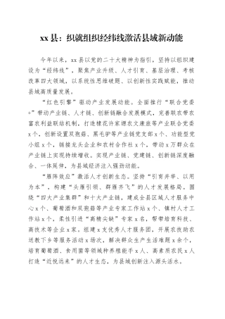 县党建工作：织就组织经纬线激活县域新动能