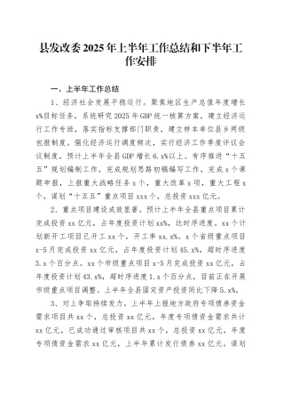 县发改委2025年上半年工作总结和下半年工作安排