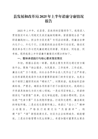 县发展和改革局2025年上半年诺廉守廉情况报告（1）
