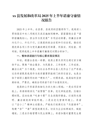 县发展和改革局2025年上半年诺廉守廉情况报告