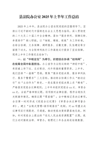 县法院办公室2025年上半年工作总结20250806