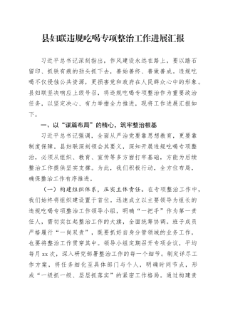 县妇联违规吃喝专项整治工作进展汇报