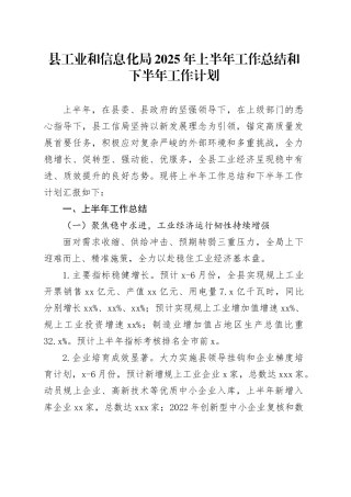 县工业和信息化局2025年上半年工作总结和下半年工作计划